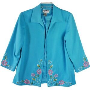 Platinum Stephen Yearick Jacket Women Size XS Turquoise Floral Open Front